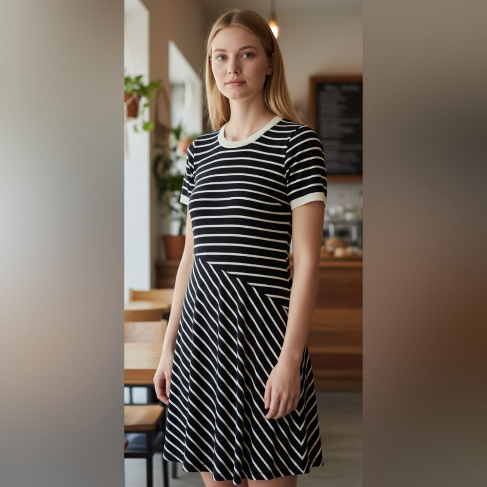 ATHLETA, full length dress, small, like new condition, dark blue and white